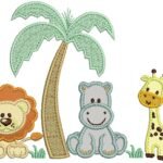 Safari em Trio Leão Hipopótamo e Girafa em Aplique