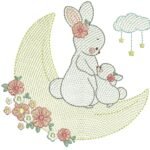 Duas Coelhas na Lua com Flores - Rippled