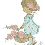 Menina Segurando Cesta de Rosas - Aplique