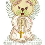 Urso Anjo Menina com Terço Aplique