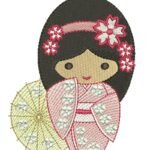 Menina Japonesa com Sombrinha em Pontos Leves e  Ponto Cheio