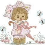 Menina com Laço Segurando Sombrinha - Aplique