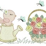 Passarinho no Regador e Cesta de Flores - Rippeld