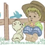 Menino Sentado com Gatinho - Aplique
