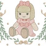 Boneca e Ramo Floral em Pontos Leves