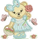 Ursa e cesta de Flores -  Pontos Cheio e Aplique