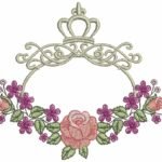 Rosa e Floral com Coroa em Ponto Cheio