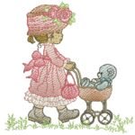Menina Empurrando Carrinho com Urso- Rippled