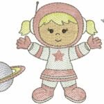 Menina Astronauta com planeta e Estrela - Rippled