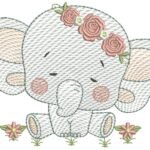 Elefanta Sentada com Tiara de Flores - Rippled