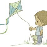 Menino com Cachorrinho Segurando Pipa - Rippled