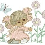 Menina Sentada com Flores - Aplique