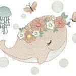 Baleia nas Bolhas Com Flores - Rippled