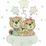Família Urso Na Nuvem Segurando Balões - Rippled
