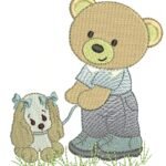 Urso Segurando Cachorrinho - Rippled e Ponto Cheio