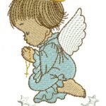 Anjo Menino Orando com Estrelas - Ponto Cheio