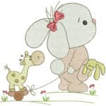 Coelha Puxando Girafa no Carrinho - Rippled
