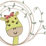 Girafa Menina na Moldura com Folhas - Ponto Cheio