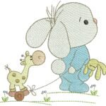 Coelho Puxando Girafa no Carrinho - Rippled