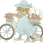 Menina com Bicicleta de Flores - Rippled