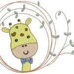 Girafa Menino na Moldura com Folhas - Ponto Cheio