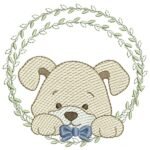 Cachorrinho na Moldura de Folhas - Pontos Leves