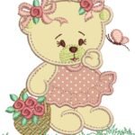 Ursa com Cesta de Flores - Aplique