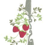 Faca decorada e morangos.