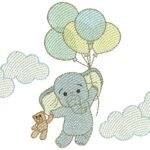 Elefante nas Nuvens Segurando Urso e Bexigas - Rippled