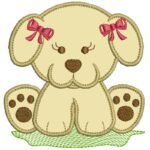 Cachorrinha Sentada com Laços - Aplique