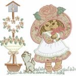 Menina Com Chapéu e Gatinho Aplique