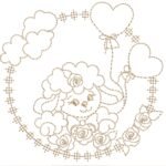 Ovelha meio Corpo na Moldura de Rosas e Bexigas - Ponto Corrido