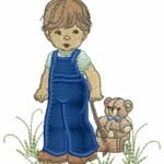 Menino Puxando Carrinho com Urso- Aplique