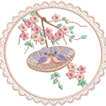 Passarinhos e Floral com Moldura em Ponto Cheio