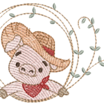 Porquinho e Moldura de Folhas em Pontos Leves